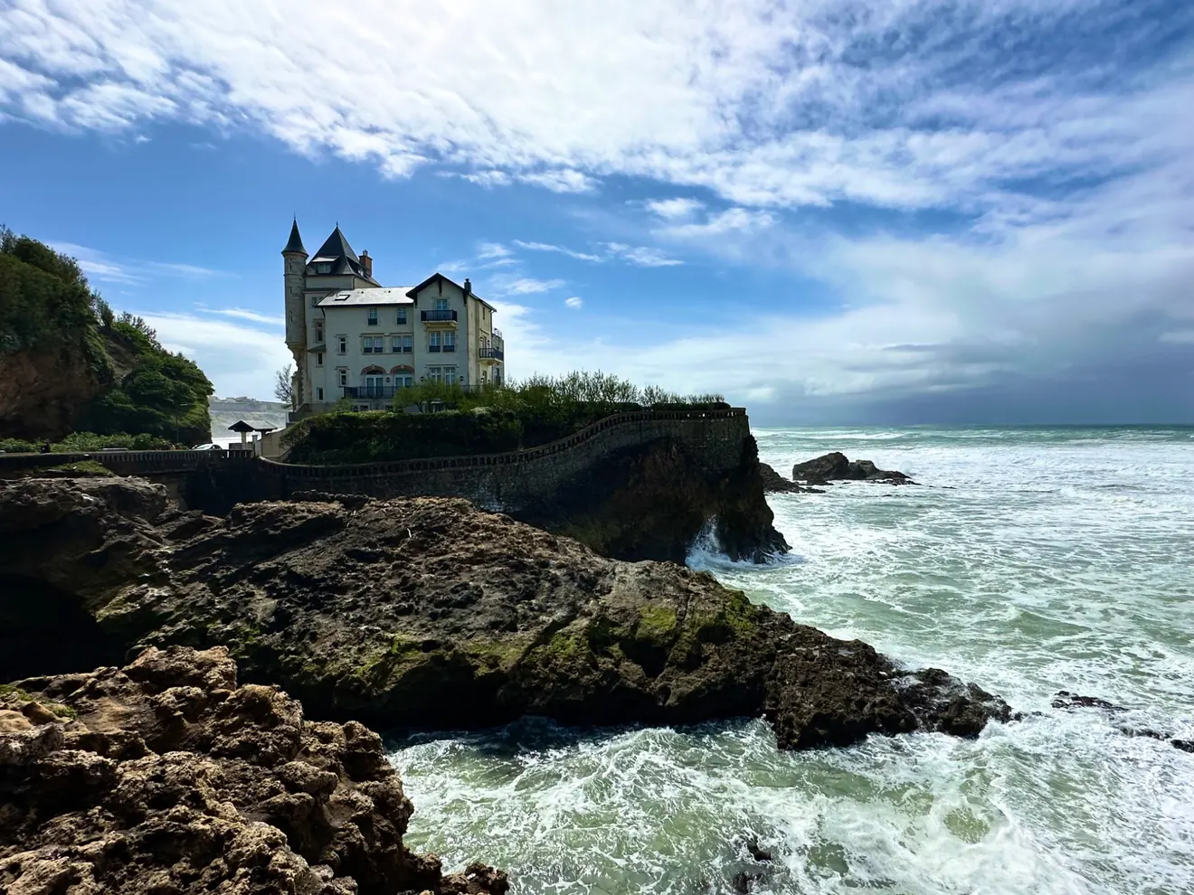 Biarritz coast with a dramatic rock shoreline and seaside architecture