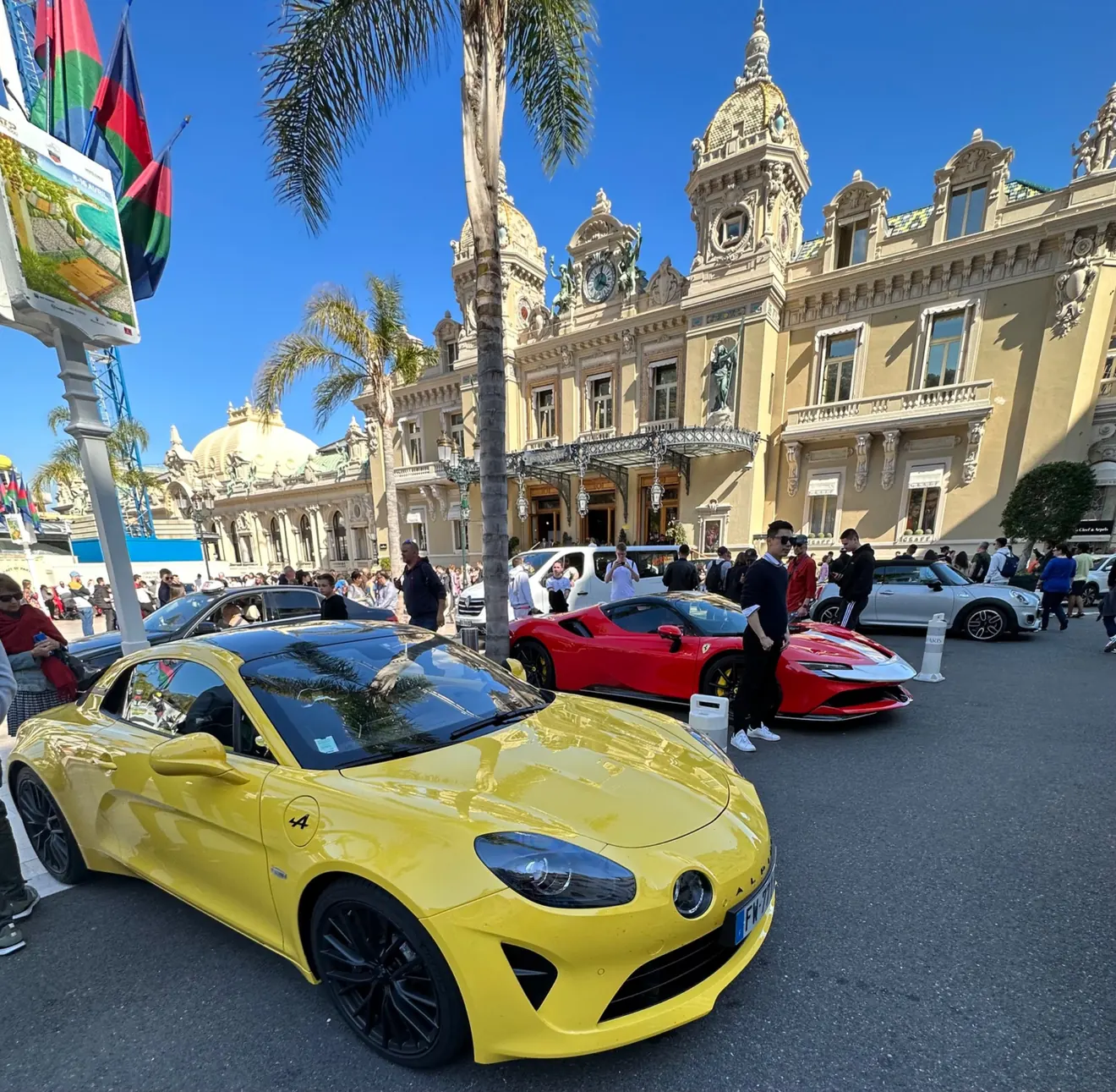 Cars and landmark architecture in Monte Carlo near Casino Square